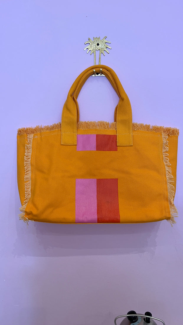 Monogram Fringe Beach Bag - Light Orange - Elizabeth Summer