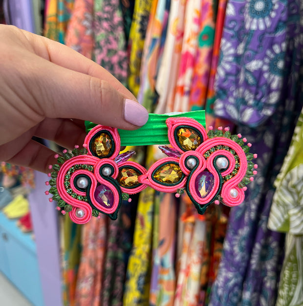 South American Earrings - Peacock - Pink & Greens - Elizabeth Summer