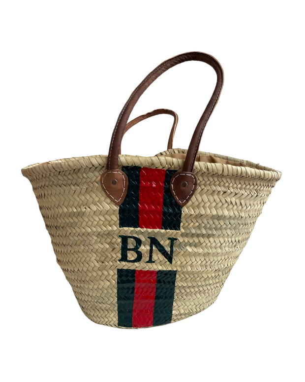 Monogram Moroccan Basket - Personalised - Dark Handle Basket (Medium) with Lining - Elizabeth Summer
