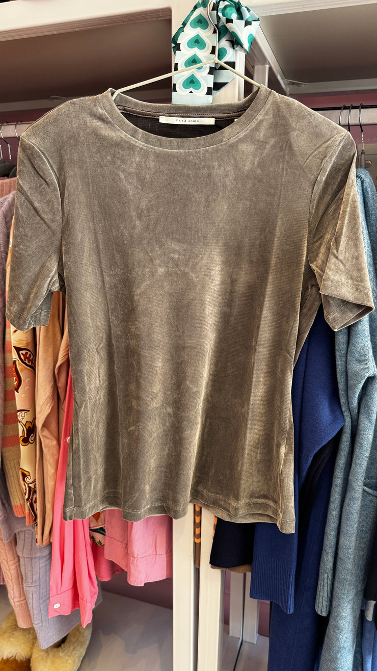 YAYA - Velvet Mesh T-Shirt With Shoulder Pads - Metal Grey - Elizabeth Summer