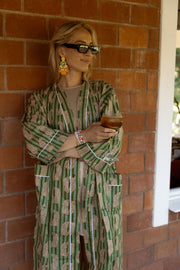 Gown/Kimono - Indian Cotton - Green Leopards - Elizabeth Summer