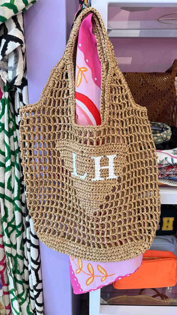 Monogram Straw Tote - Darker Natural Colour