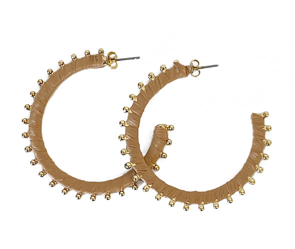 QM Earrings - Hoops with gold baubles and taupe thread - Elizabeth Summer