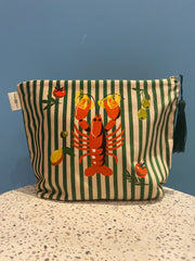 Green Striped Lobster - Velvet Makeup Bag