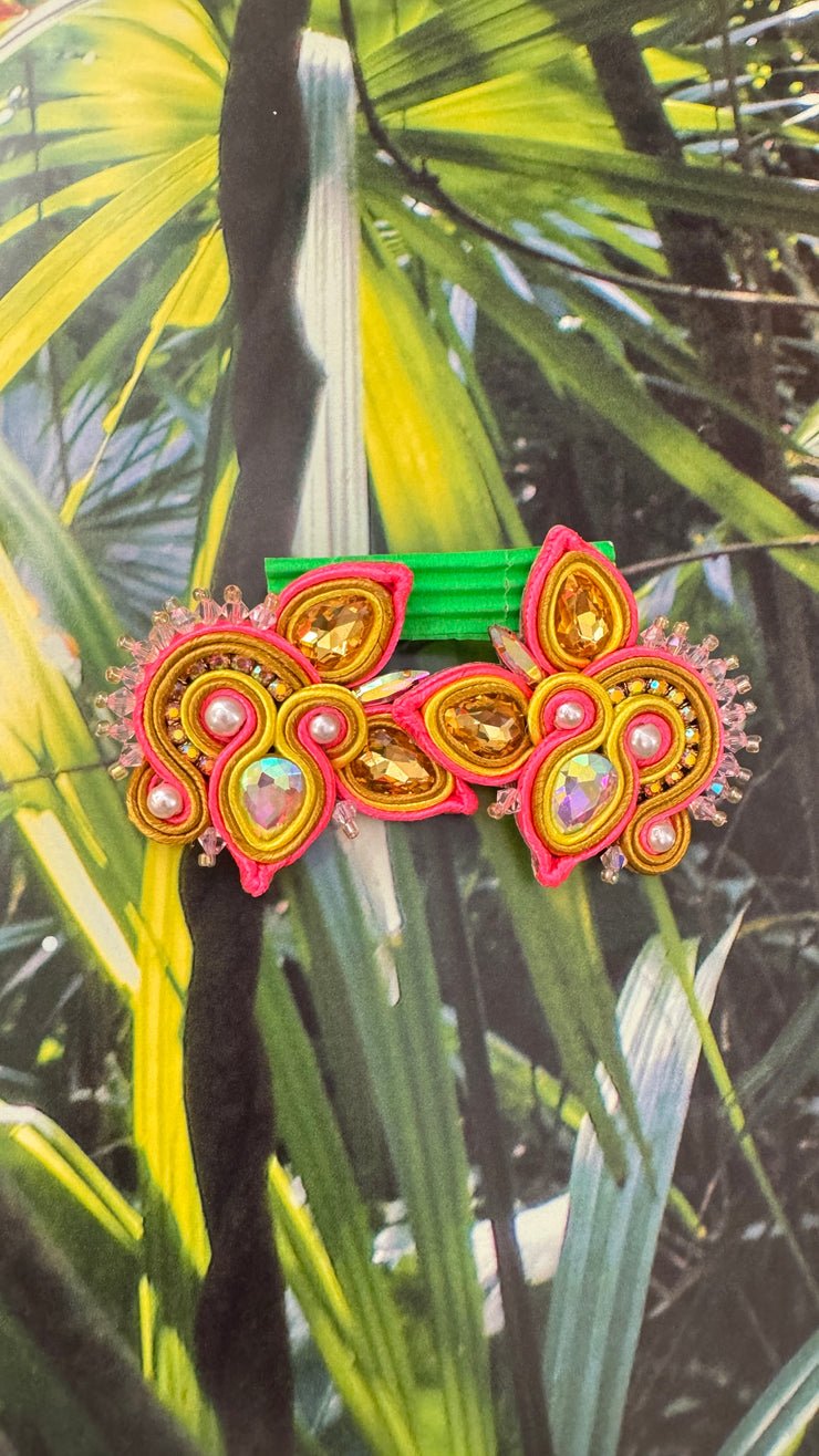 South American Earrings - Peacock - Pink, Yellow, Gold - Elizabeth Summer