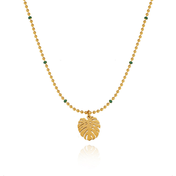 Tarnish Free  - Chain with green and delicious monster leaf necklace