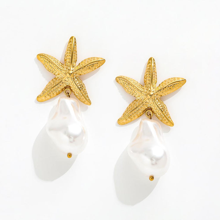 Tarnish Free  - Starfish Earrings with pearl