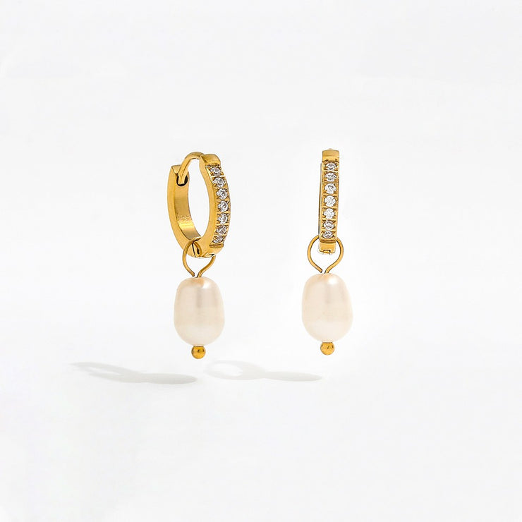 Tarnish Free - Earrings - Hoop with Pearl - Elizabeth Summer