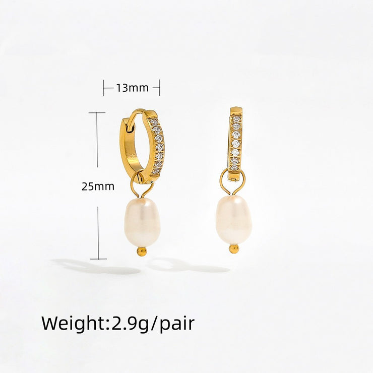 Tarnish Free - Earrings - Hoop with Pearl - Elizabeth Summer