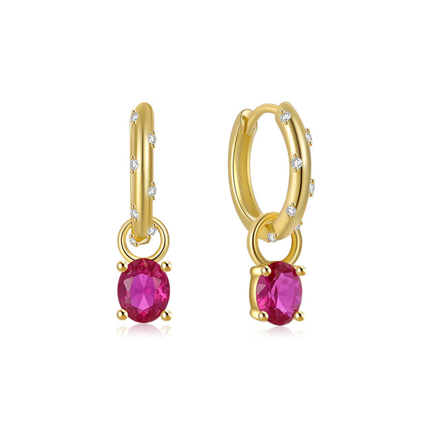 Tarnish Free - Earrings - Zirconia Pendant Hoop with Pink Stone - Elizabeth Summer