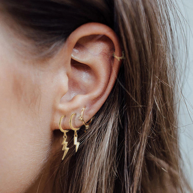 Tarnish Free - Earrings - Hoops with lightening bolts - Elizabeth Summer