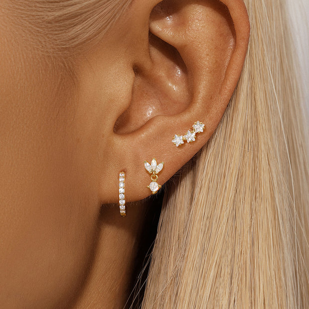 Tarnish Free - 3 Pack Earrings - Petal Zirconia + Half-Pave Stud Earrings - Elizabeth Summer