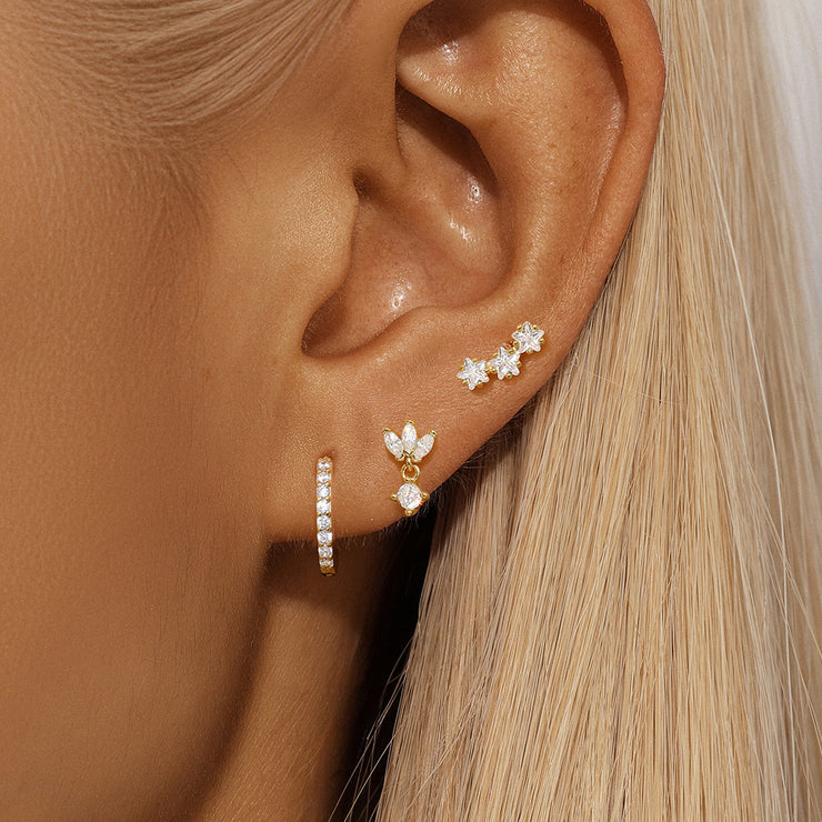 Tarnish Free - 3 Pack Earrings - Petal Zirconia + Half-Pave Stud Earrings - Elizabeth Summer