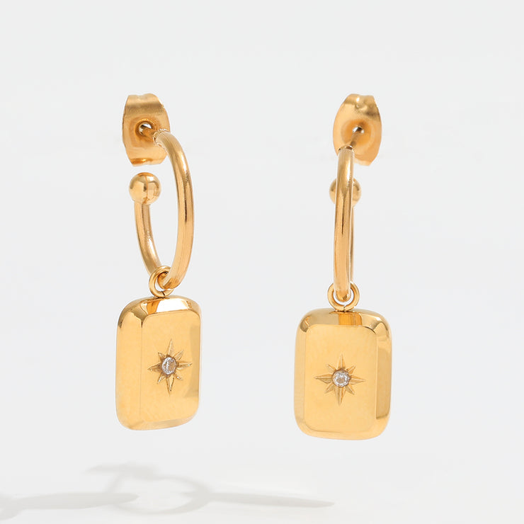 Tarnish Free - Earrings - Rectangles with star diamante