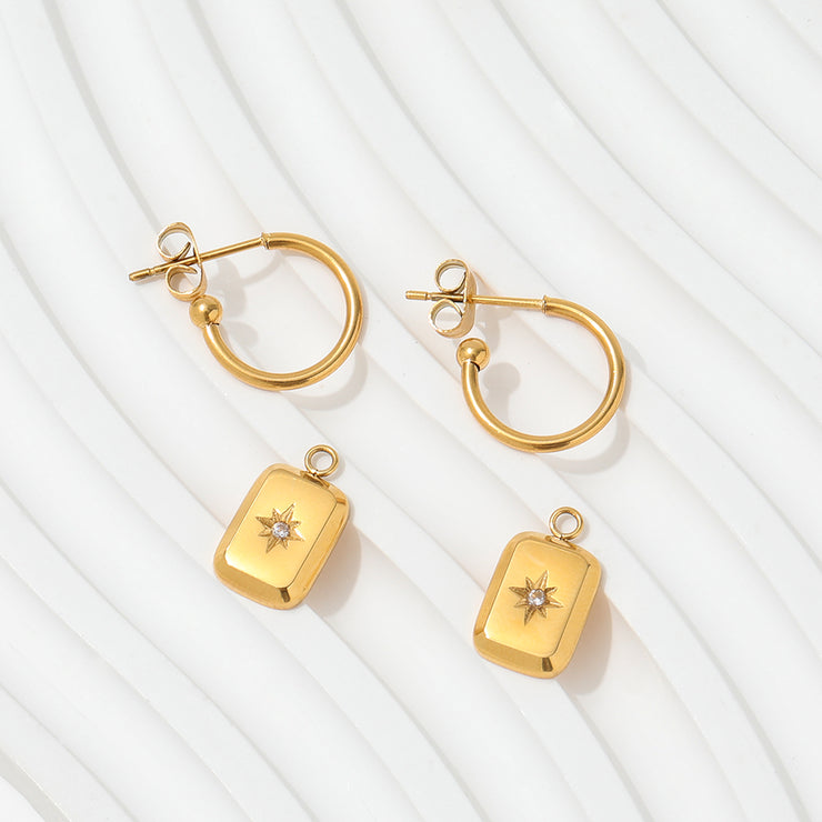 Tarnish Free - Earrings - Rectangles with star diamante