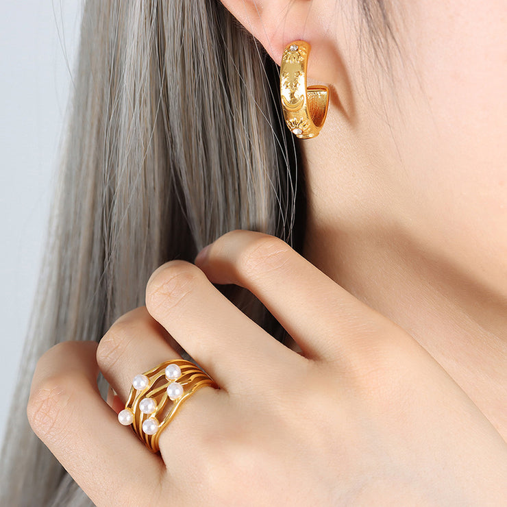 Tarnish Free - Earrings - Hoop Stars, Moon & Sun - Elizabeth Summer