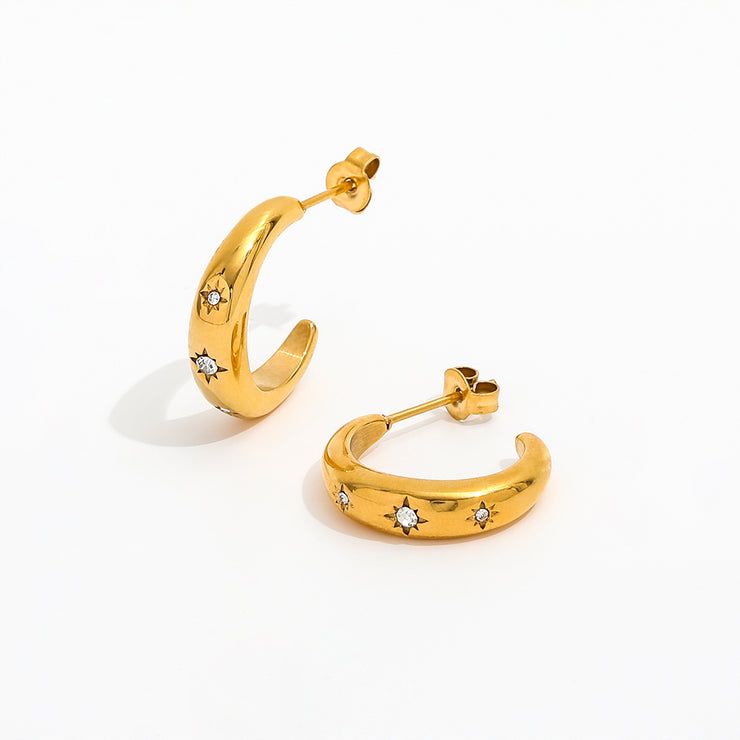 Tarnish Free - Earrings - Hoop with star diamante