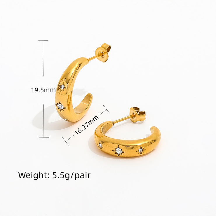 Tarnish Free - Earrings - Hoop with star diamante