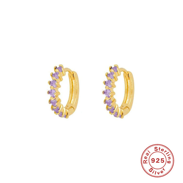 Tarnish Free - Earrings - Pave Huggie Earrings Purple - Elizabeth Summer