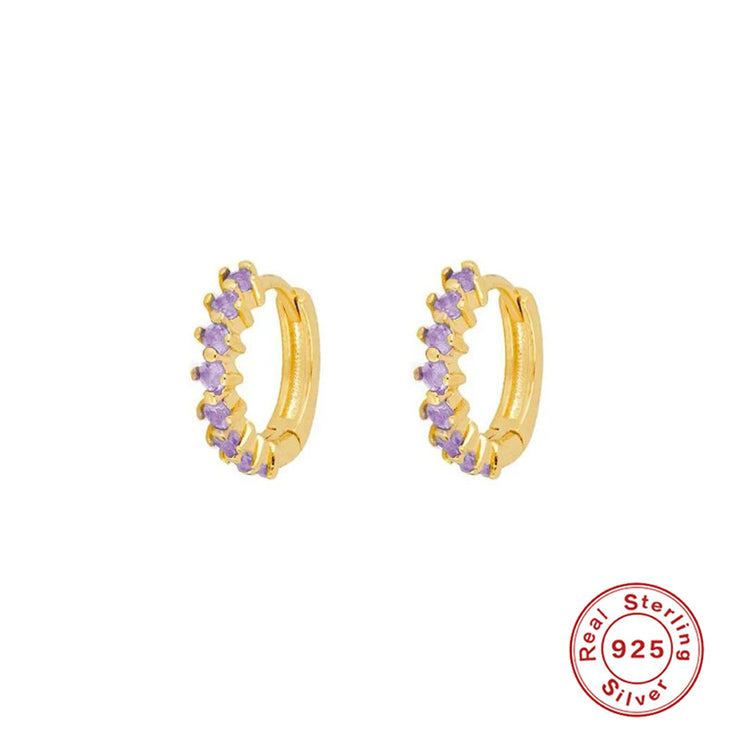 Tarnish Free - Earrings - Pave Huggie Earrings Purple - Elizabeth Summer