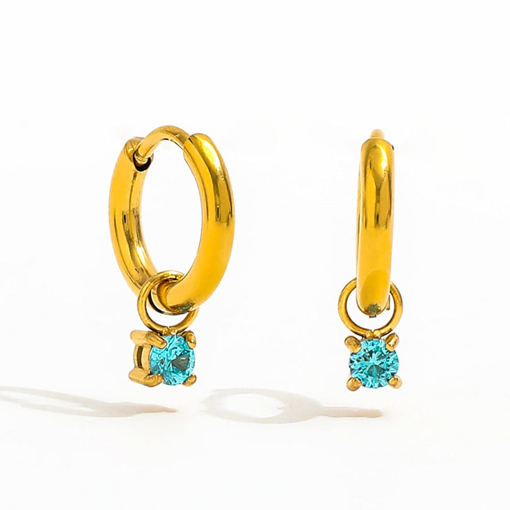 Tarnish Free - Earrings - Hoop with Blue Stone