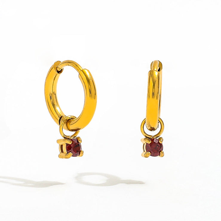 Tarnish Free - Earrings - Hoop with Orange Stone - Elizabeth Summer