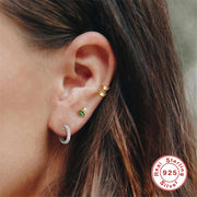 Tarnish Free - Earrings - Studs with Zirconia and Green Stone - Elizabeth Summer