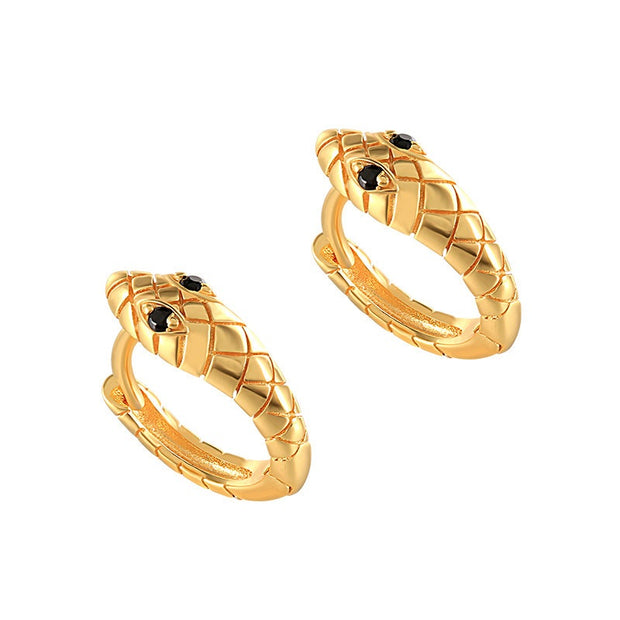Tarnish Free - Earrings - Snake Hoop with black eyes - Elizabeth Summer