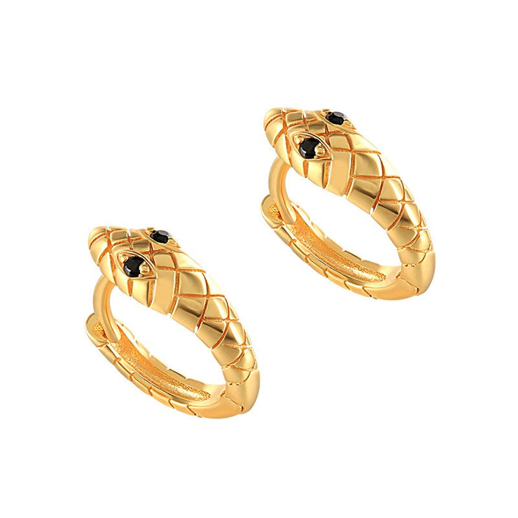 Tarnish Free - Earrings - Snake Hoop with black eyes - Elizabeth Summer