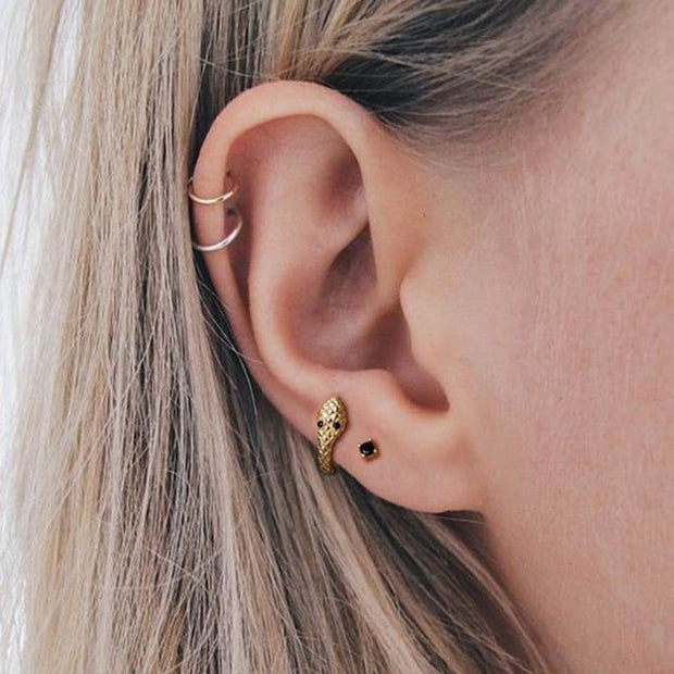 Tarnish Free - Earrings - Snake Hoop with black eyes - Elizabeth Summer