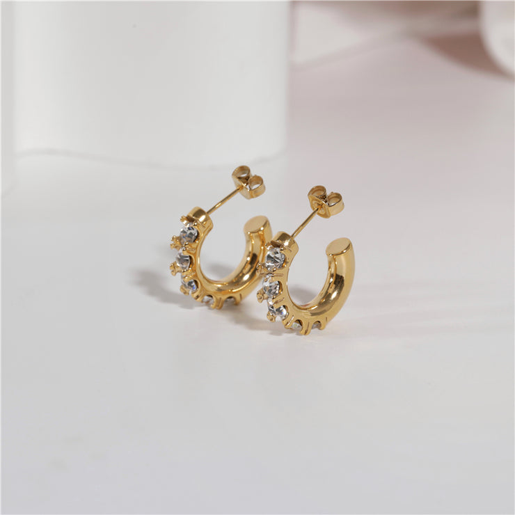 Tarnish Free - Earrings - Hoop Clear Stones - Elizabeth Summer
