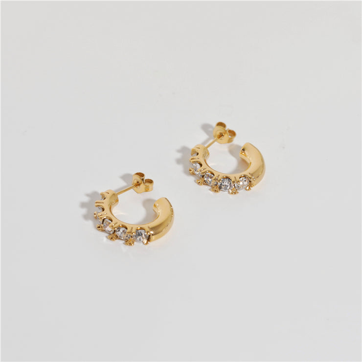 Tarnish Free - Earrings - Hoop Clear Stones - Elizabeth Summer