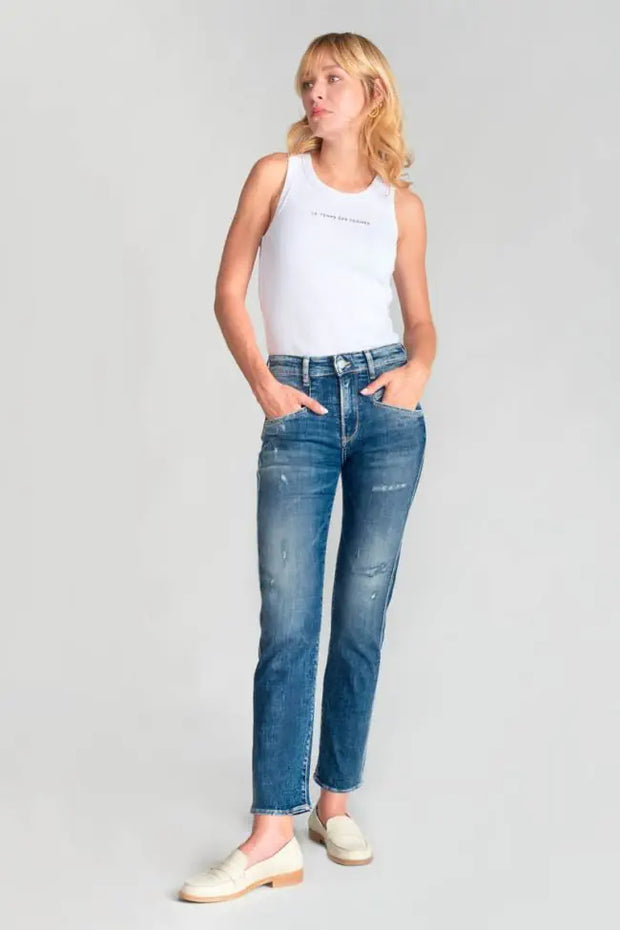 Le Temps Des Cerises - Jeans - 400/17 mom Quers high waist 7/8th destroy blue N°3
