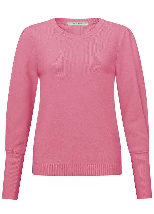 YAYA - Puff Sleeve Sweater Morning Glory Pink