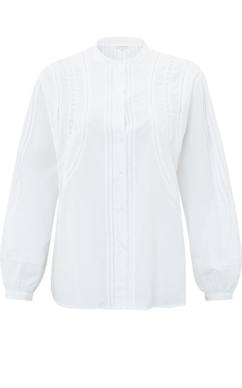 YAYA - Soft Polin Blouse with Lace Tape - Pure White