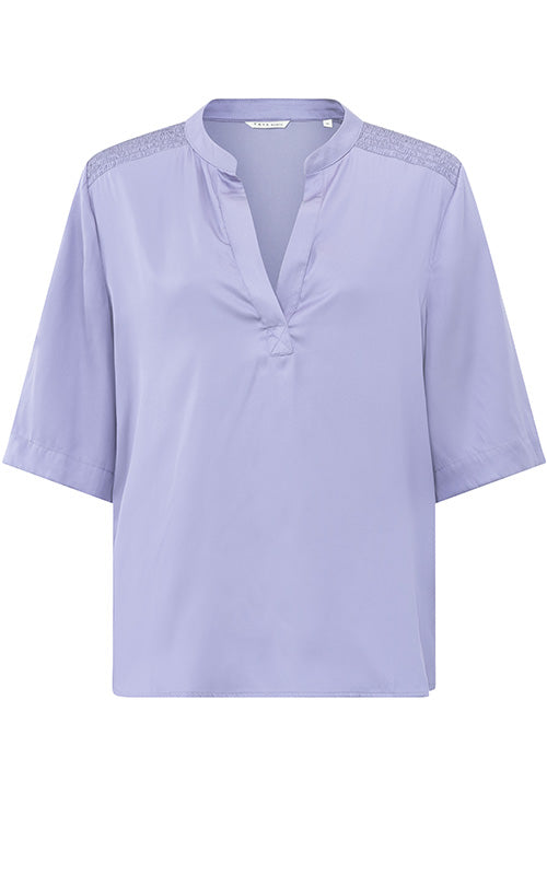 YAYA - Satin V neck top with smock - Lavender