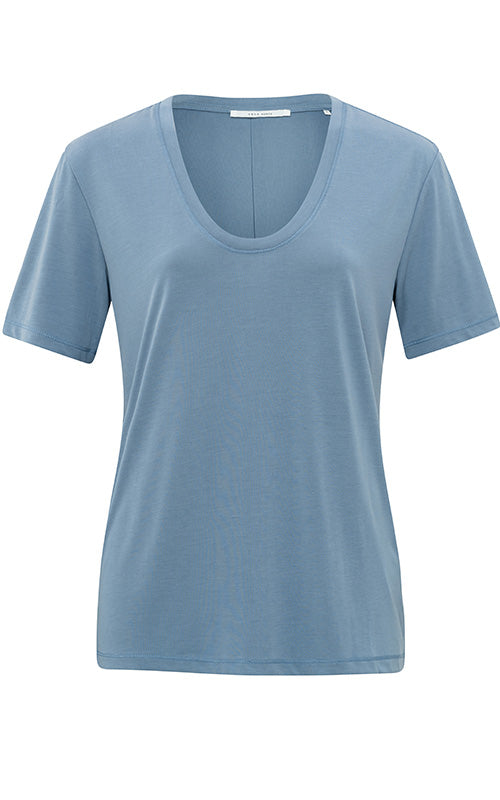 YAYA - T-Shirt With Rounded V-Neck - Infinity Blue