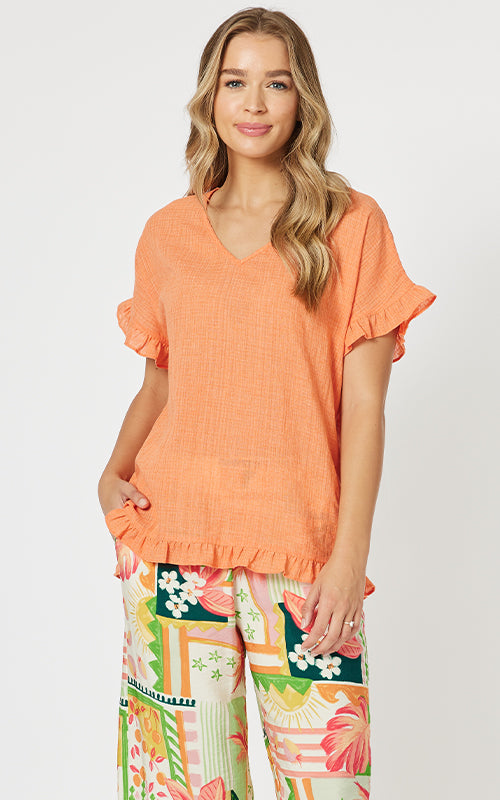 Threadz - Spring V Neck Tunic - Papaya