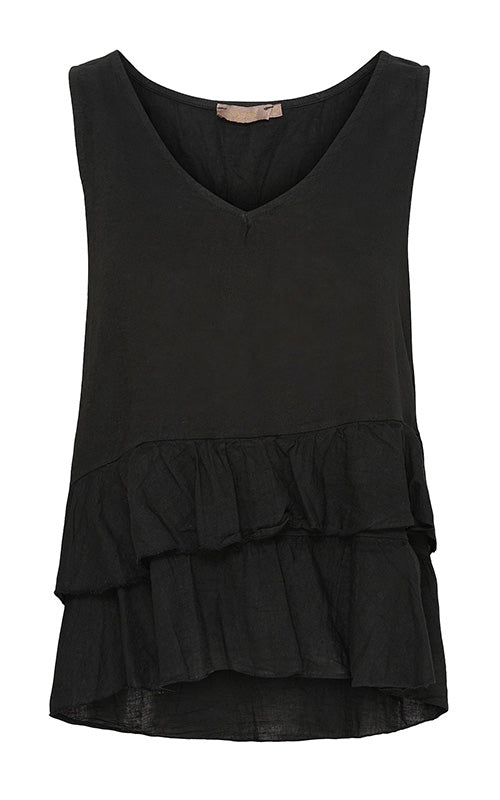 Marta - Sleeveless Linen Top - Black