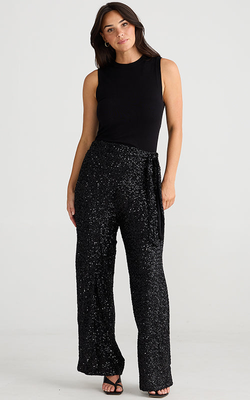 Brave & True - May Wrap Pants - Black Sequins