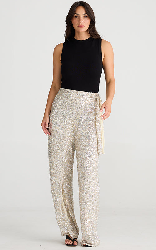 Brave & True - May Wrap Pants -  Champagne Sequins