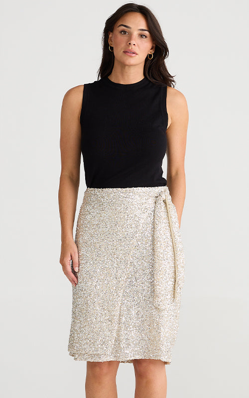 Brave & True - Mae Wrap Skirt - Champagne Sequin