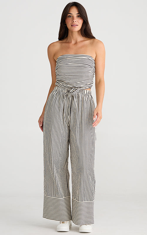 Brave & True - Portia Pants - White with black stripe