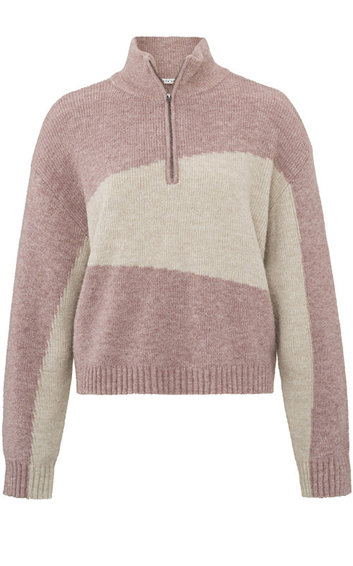 YAYA - Knit - Sweater with Collar - Deauville Mauve Pink - Elizabeth Summer