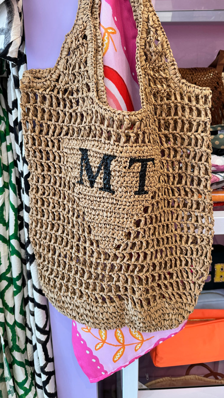 Monogram Straw Tote - Darker Natural Colour