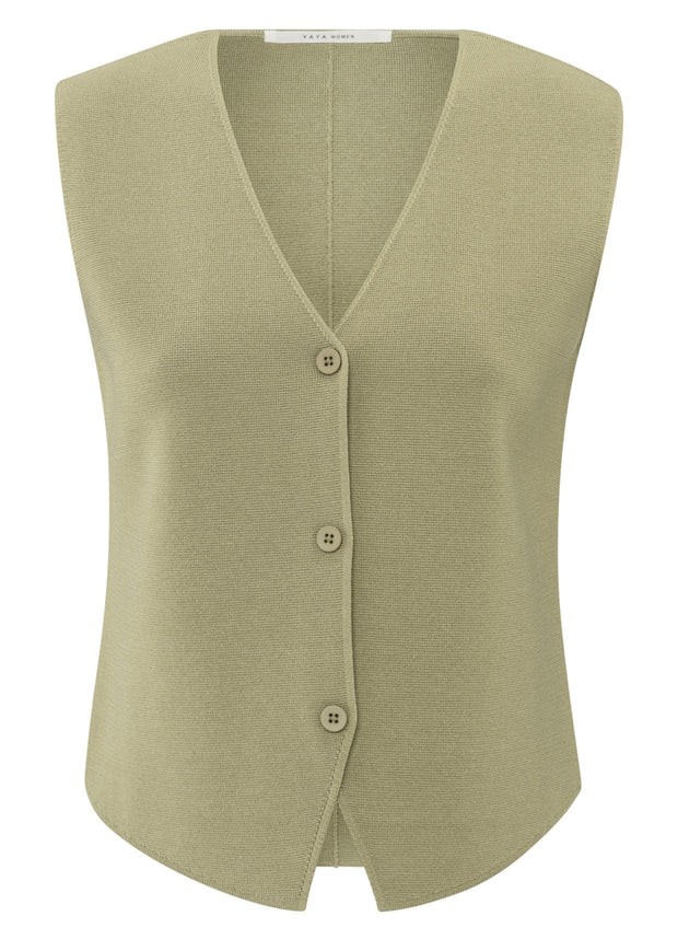 YAYA - Clean Knitted Gilet - Soft Green - Elizabeth Summer