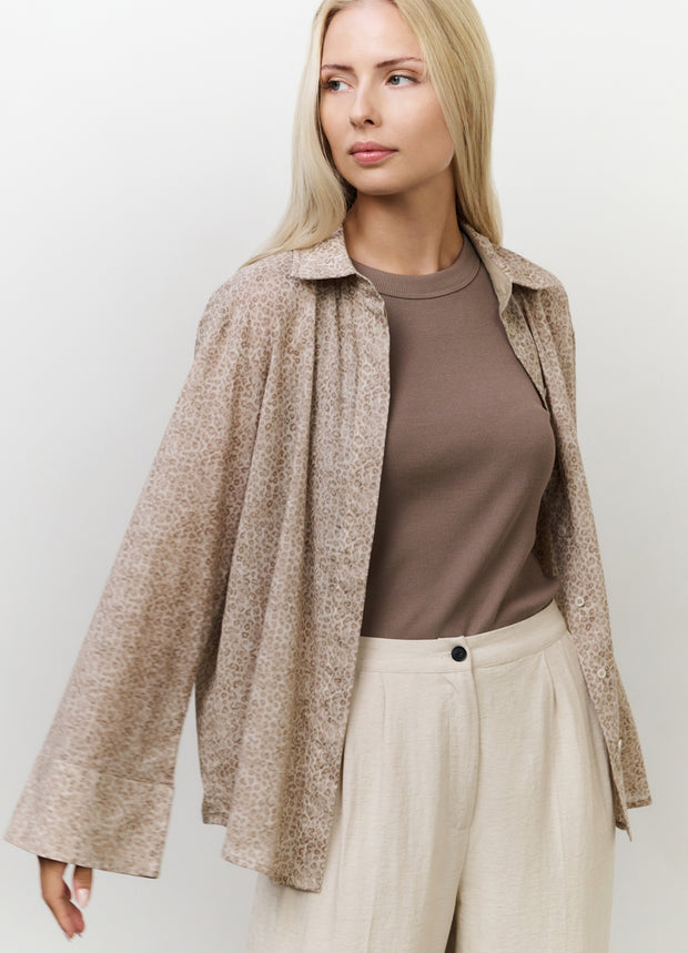 YAYA - Printed Boyfriend Shirt - Greyish Brown - Elizabeth Summer
