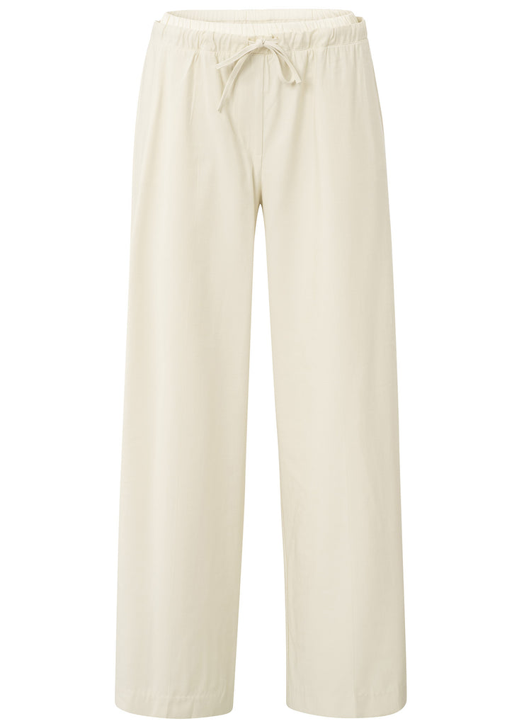 YAYA - Woven Wide Leg Trousers With Elastic Satin Contrast Waistband - Summer Sand - Elizabeth Summer