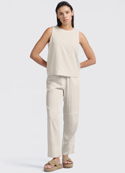 YAYA - Woven Loose Fit Trousers With Seam Details - Rainy Day Beige - Elizabeth Summer