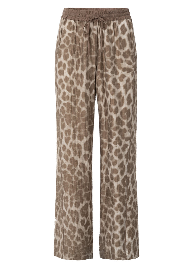 YAYA - Woven Printed Wide Leg Trouser - Milk Brown - Elizabeth Summer